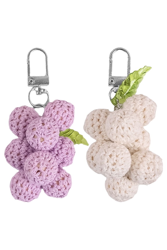 2-Pack Knitted Grape Keychains Cute Purse Charms Soft Yarn Handbag Accessories Decorative