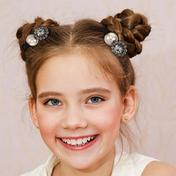 NIAIZEK Elegant Black Rhinestone Hair Ties for Ponytail Decorative Cloth Plastic Material 2Pcs