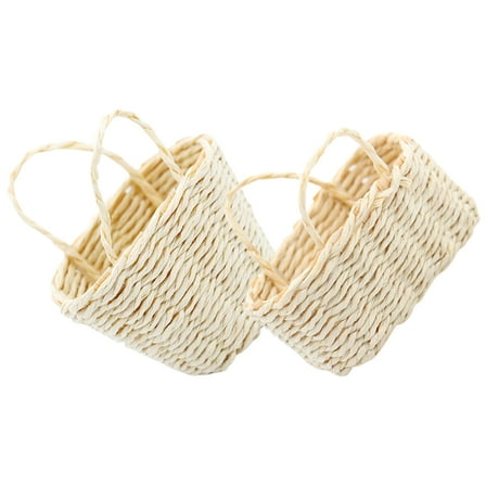 NIAIZEK 2pcs Mini Woven Basket Round Bamboo with Miniature House Accessories Home Decor