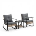 thumbnail image 1 of NIAIZEK 3 Piece Rattan Rocking Bistro Set Outdoor Patio Furniture with Thick Cushions 2 Tier Coffee Table for Garden Balcony Backyard Gray, 1 of 8
