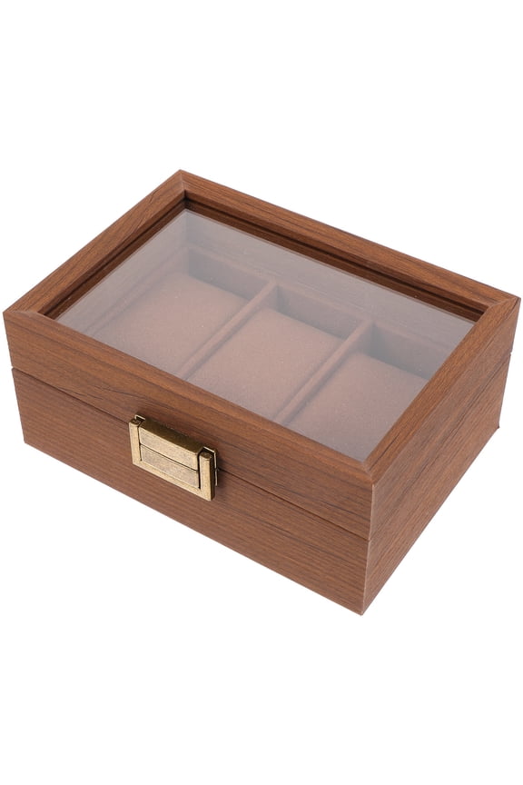 Dark Brown Wood Watch Organizer Case 3 Slots Watch Display Box with Fine Texture Design