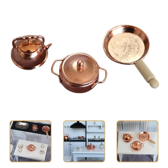 NIAIZEK 3-Piece Miniature Alloy Dollhouse Kitchen Accessories Set for Pretend Play with Realistic Kitchen Appliances