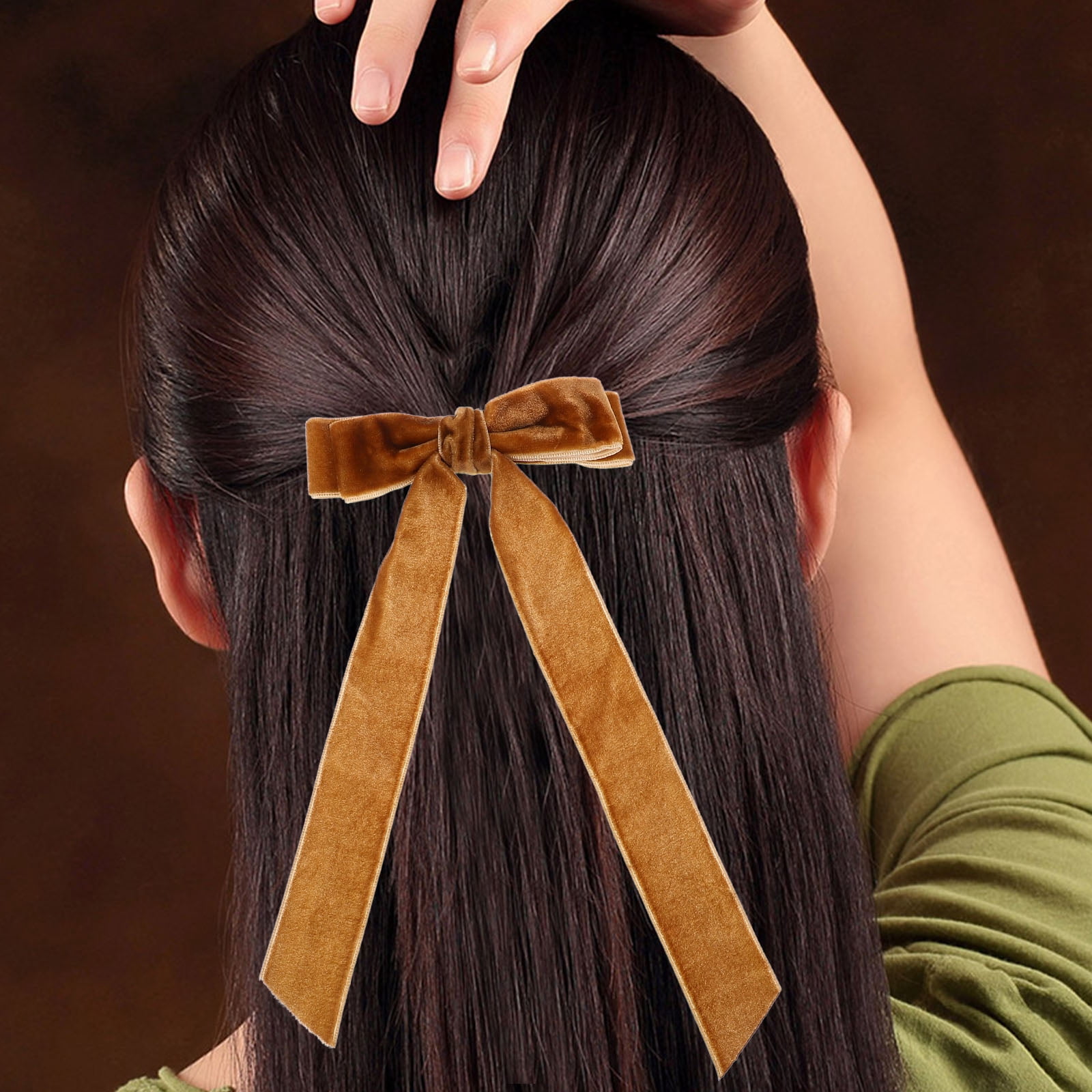 Girls\' Velvet Hair Bow Grosgrain Wrap No-Slip Hair Clip Medium Old Gold 18_3024x.png?v=1645518875 main image 4