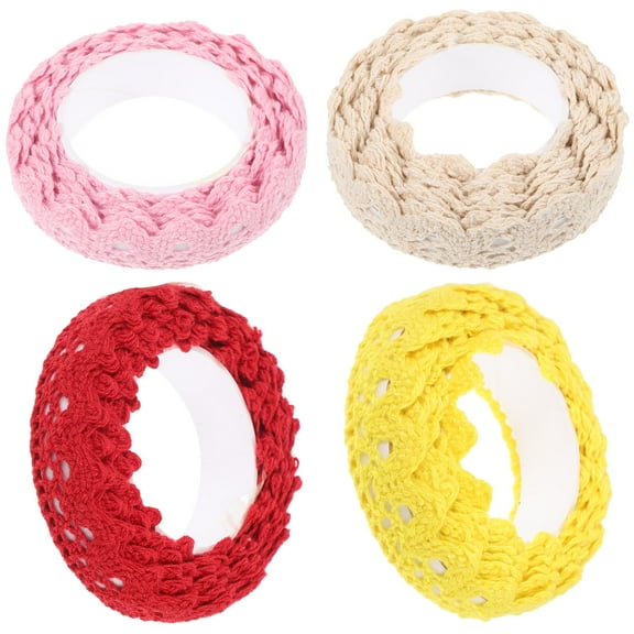 NIAIZEK 4PCS Yellow Embroidered Eyelet Lace Trim Cotton Fabric for Crafting, Sewing, Holiday Decorations and Projects