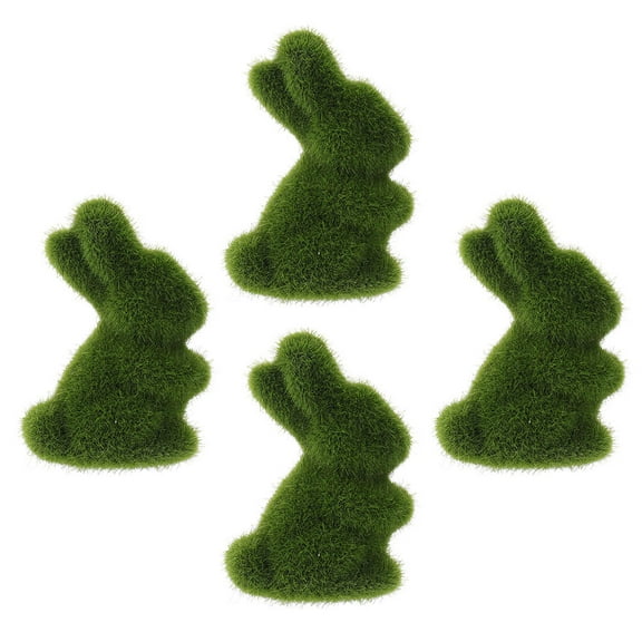 NIAIZEK 4-Piece Figurines Set Flocked Animal Decor Green Foam Cute Bunny Home Decoration