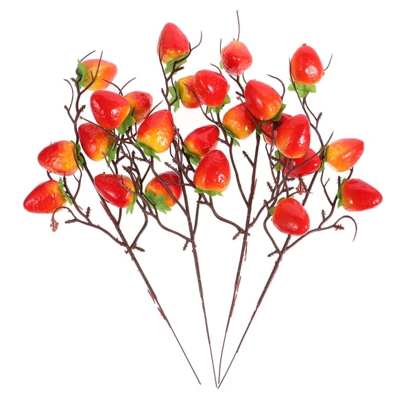 NIAIZEK 4-Pack Artificial Strawberry Branches, Realistic Simulation Fruit Stems for Wedding, Home, Party Decoration, Assorted Colors
