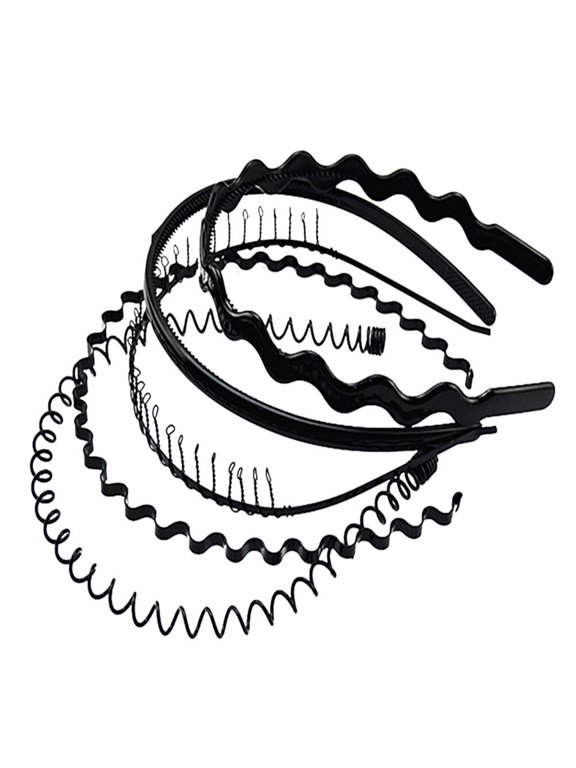 5Pcs Black Wavy Hair Loop Headband Simple Elegant Hair Accessory