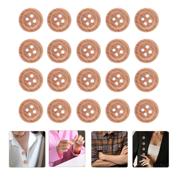 NIAIZEK 50Pcs Khaki Wooden Coat Buttons Four Hole Round Sewing Buttons for DIY Clothes Ornament
