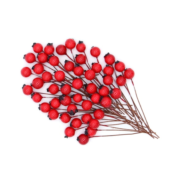 NIAIZEK 50Pcs Artificial Lifelike Fruit Red Berries for Decoration Realistic Fake Cherries with Stem