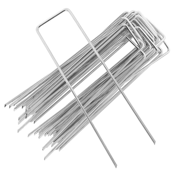 NIAIZEK 50pcs Garden Peg Ground Securing Pegs Silver Anti Rust Metal Staples