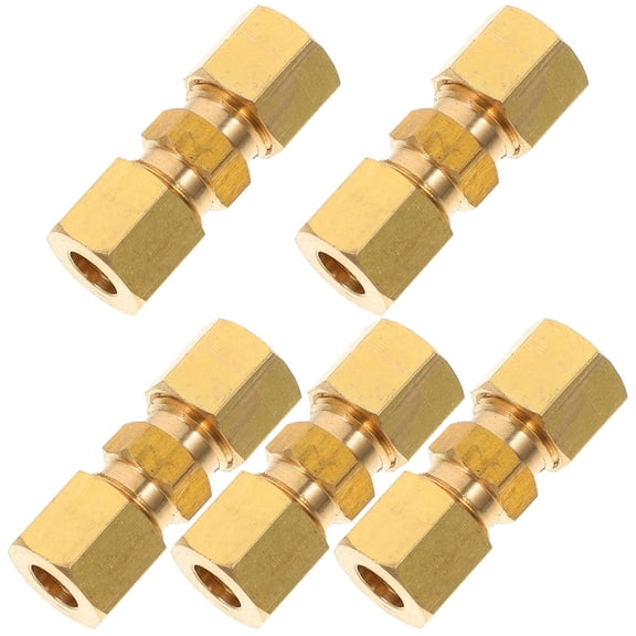 NIAIZEK 5Pcs Compression Union Hose Connector Brass Tube Fitting Heavy Duty for Machine Use Golden