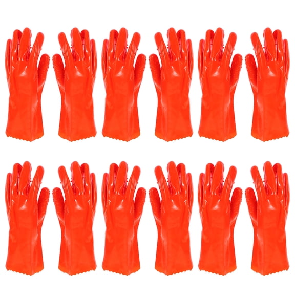 NIAIZEK Heavy Duty Cleaning Gloves 6 Pairs Durable Orange Pvc For Fishing And Gardening