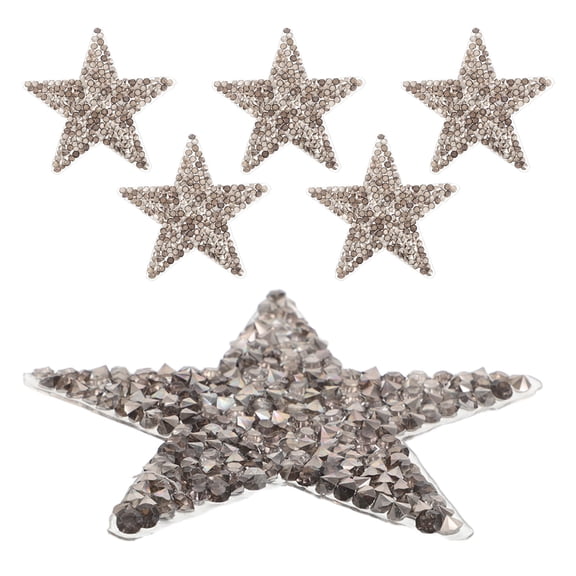 NIAIZEK 6Pcs Dark Grey Rhinestone Iron on Patches Star Shape Adhesive Appliques for Fabric Decoration
