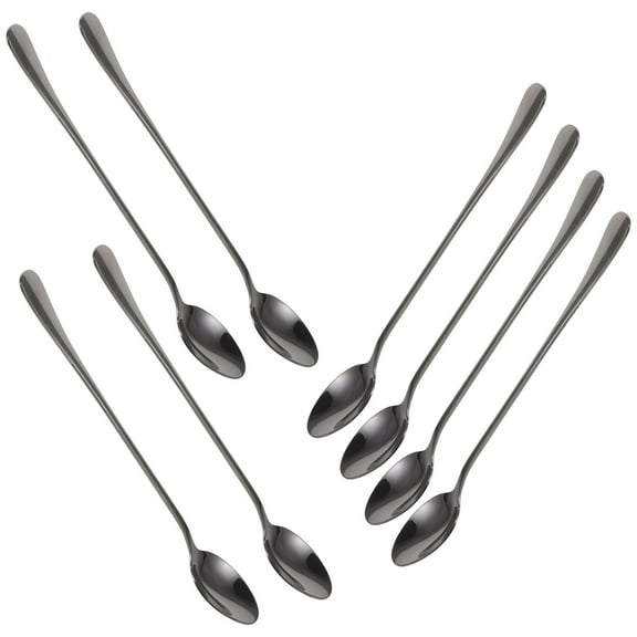 NIAIZEK 8Pcs Black Stainless Steel Ice Cream Spoon for Home Beverage and Dessert Use