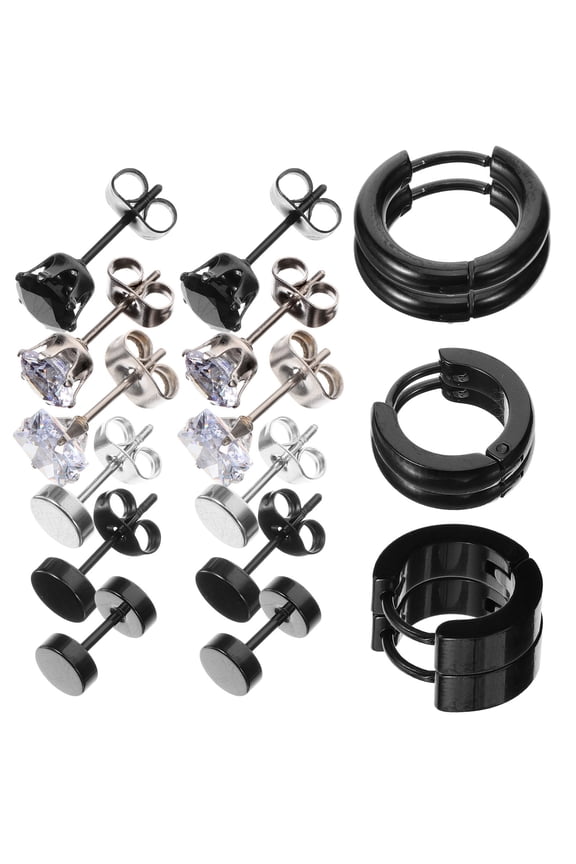 9 Pairs Women's Earrings Set Titanium Steel Black Minimalist Jewelry for Everyday Versatile Wear