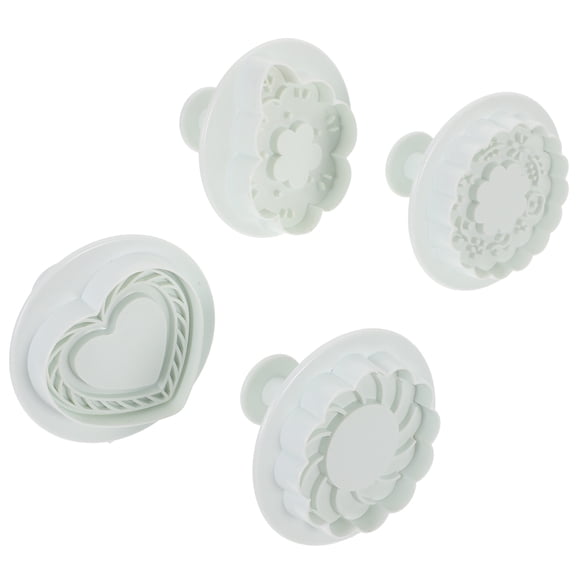 NIAIZEK ABS Cookie Stamps for Home Use Fun Shapes 3D Design White Reusable Cookie Molds 4Pcs