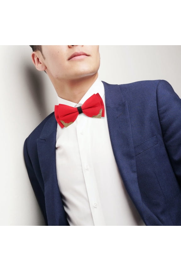 Adjustable Red Bow Tie with Metal Edging for Formal Occasions