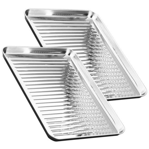 NIAIZEK 2Pcs Multi Functional Non Stick Baking Tray Stainless Steel Kitchen Bakeware Silver