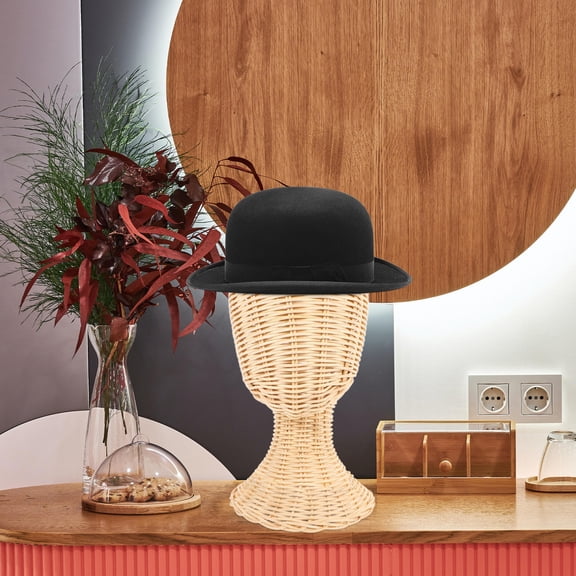 NIAIZEK Beige Wicker Hat Stand with Stable Base for Home Decor, Display Holder for Women’s Hats, 1 Piece