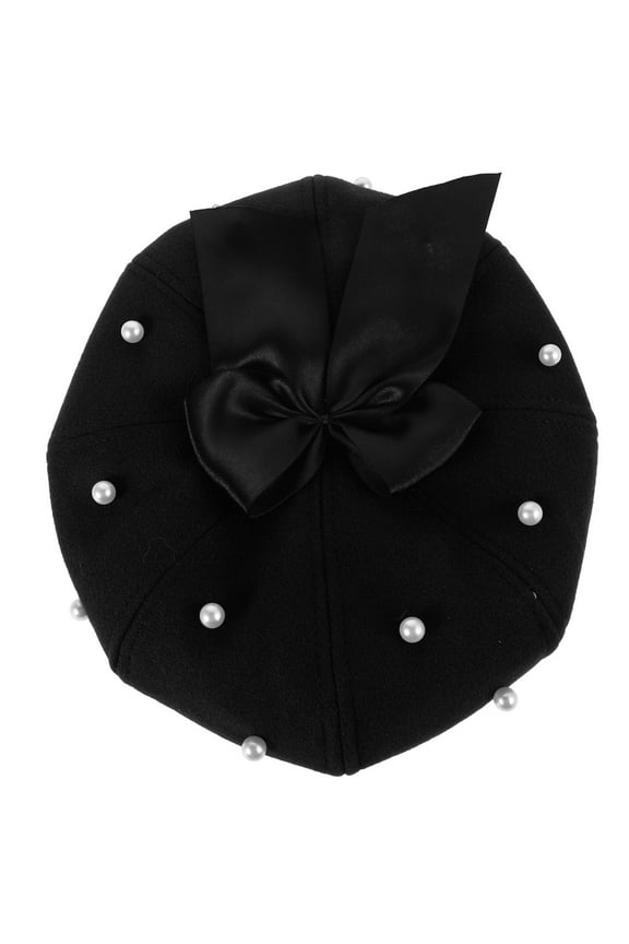 Women Church Hats Octagonal Cap Shape Black Artificial Wool 1Pack