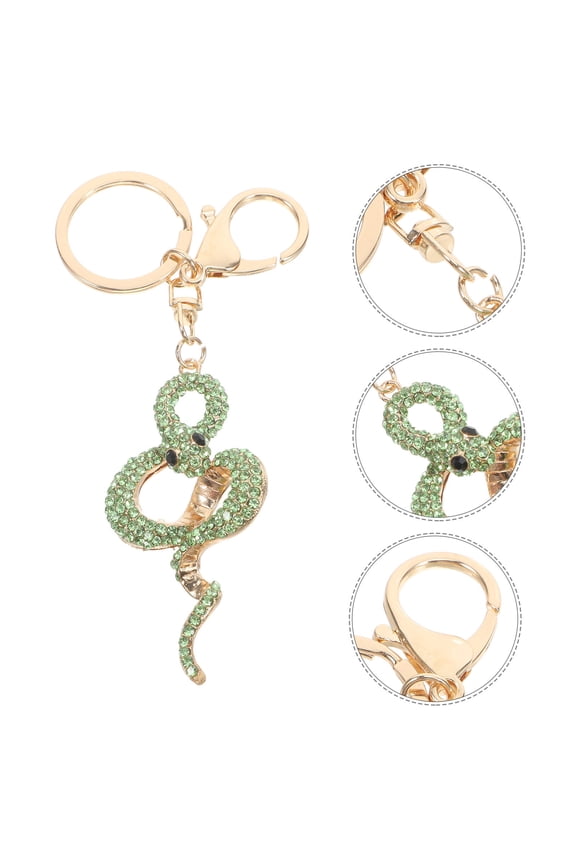 Bling Rhinestone Snake Keychain Green Zinc Alloy Key Charms for Bag Portable Unique 3.5 Inches