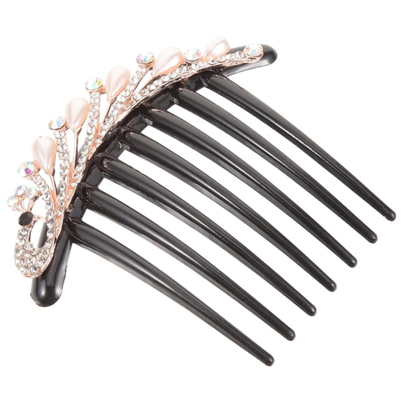 NIAIZEK Peafowl Hair Comb Rhinestone Decorative Accessory Black