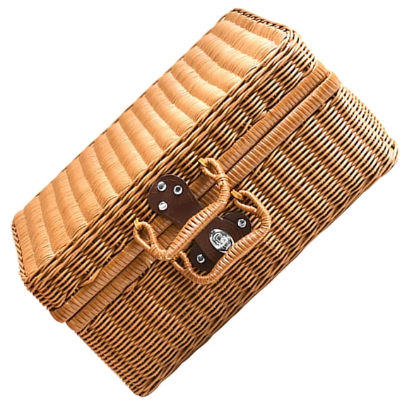 NIAIZEK Brown Rustic Faux Rattan Storage Box for Makeup, Cosmetics, and Decorative Home Organization