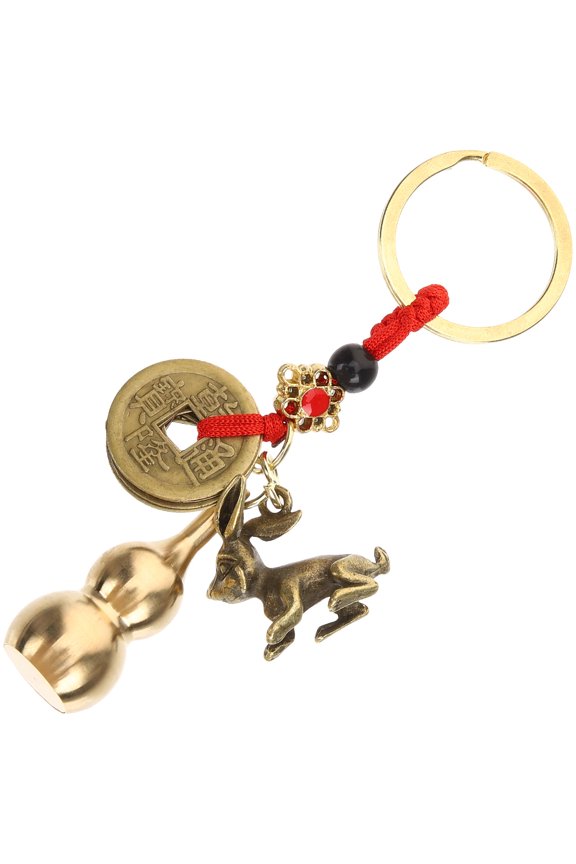 Chinese Rabbit Key Chain with Coin Pendant Traditional Style Decorative Bag Charm