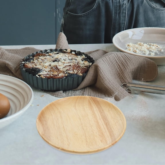 NIAIZEK Brown Wood Dinner Tray Round Handcrafted Sustainable Wooden Plate for Food Serving