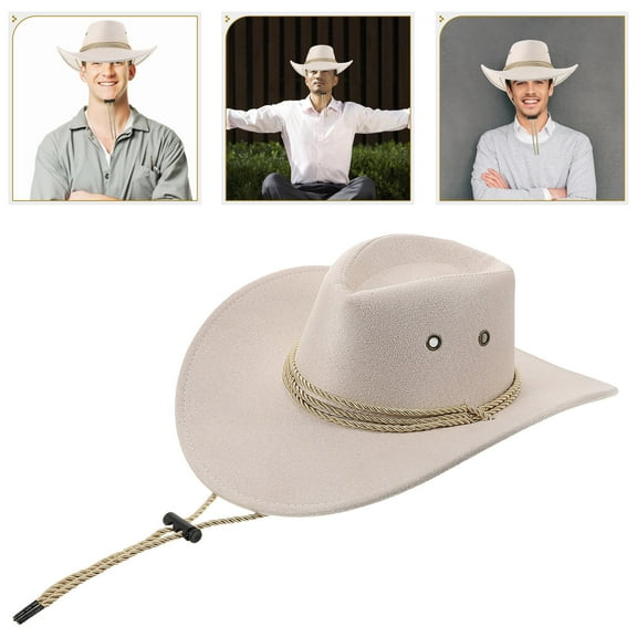 NIAIZEK Men's White Polyester Western Hat Wide Brim Sun Outdoor Fashion Accessory