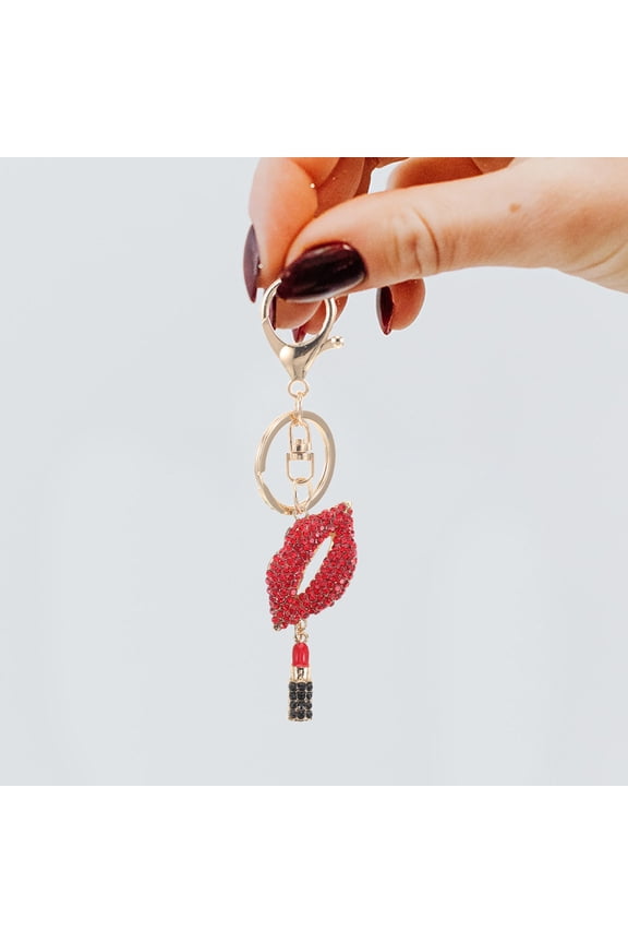 Red Lip Keychain with Rhinestone , Stylish and Cute Purse Charm Accessory for Women and Girls