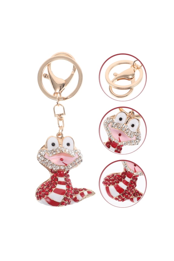 Cute Snake Keychain Red Zinc Alloy Handbag Ornament Sparkling Rhinestone Decoration Keyring Accessory 4.5 Inches