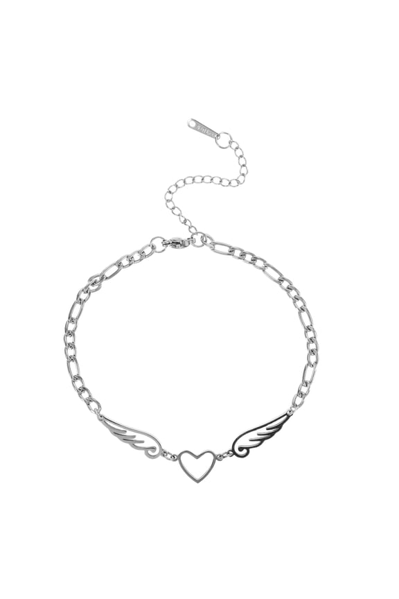 Adjustable Stainless Steel Anklet with Heart & Wing Charms, Elegant Dainty Plated Jewelry for Womens Fashion