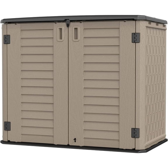 NIAIZEK 35 Outdoor Horizontal Storage Shed Dark Brown Garden Patio Backyard Lawn Mower Tools Cabinet