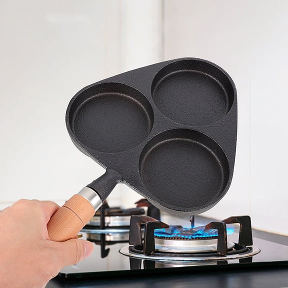 NIAIZEK Black Cast Iron Egg Frying Pan with Three Section Design for Eggs Dumplings Hamburgers
