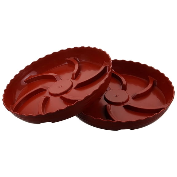 NIAIZEK 2Pcs Red Plastic Plant Saucers for Pots Large Drip Tray with Wavy Edge Design