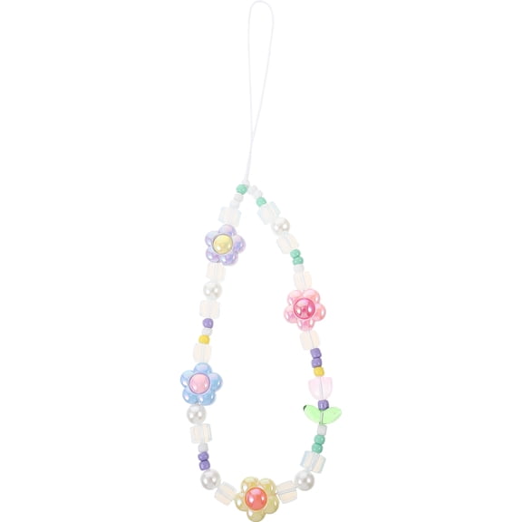 NIAIZEK Multi-Color Beaded Flower Phone Charm Chain, Acrylic Decorative Accessory for Mobile Phones and Gadgets