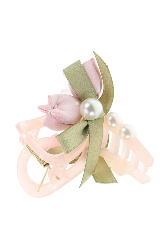 Floral Hair Accessories Pink Plastic And Fabric Tulip Shape Hair Barrettes For Women 1Pack