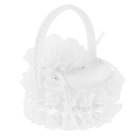 NIAIZEK White Wedding Ring Box Basket Shape with Handle for Ceremonies