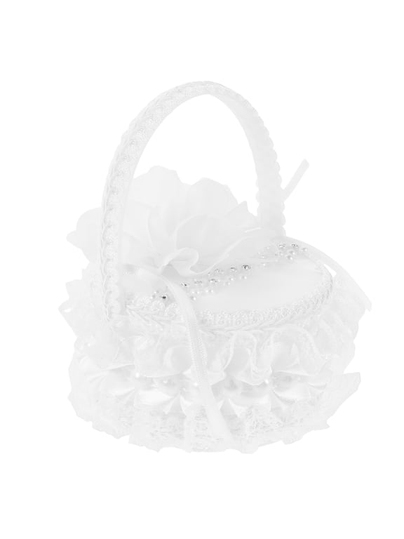 Elegant White Wedding Ring Box Basket Shape with Convenient Handle