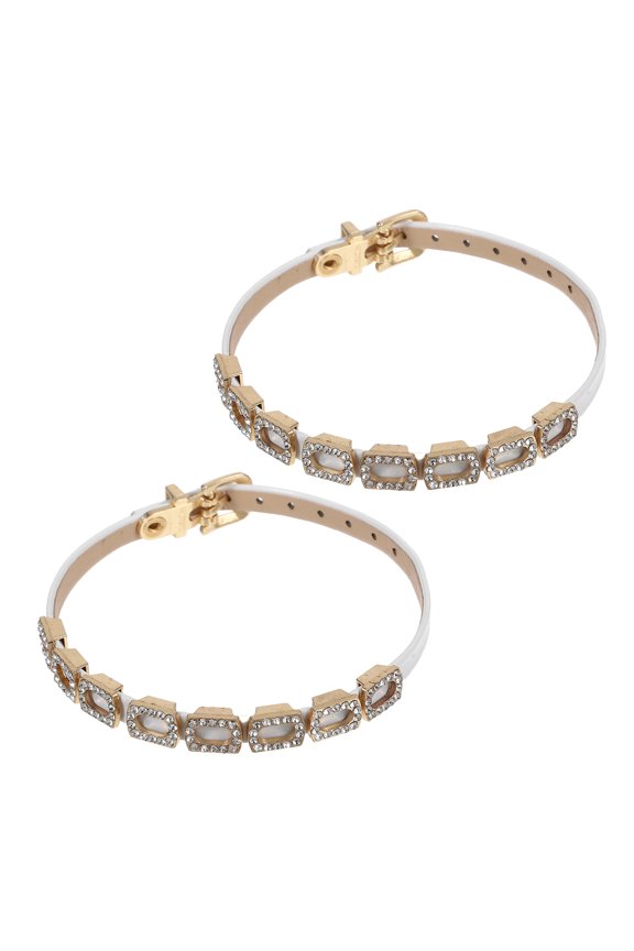 1Pair Easy Install White High Heel Shoe Bands Detachable Antislip PU Rhinestone Straps for Heels