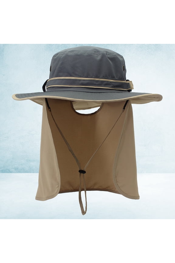 Fishmen Hat with Flap Dark Grey Sunhat Lightweight Adjustable for Hiking