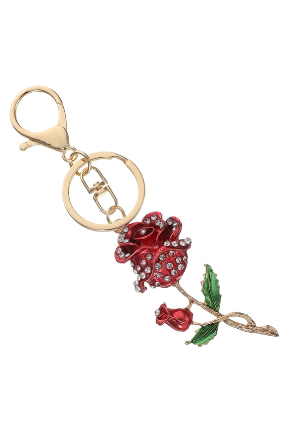 Floral Keychain Rose Bag Charm Keychain Zinc Alloy Red 1Pack