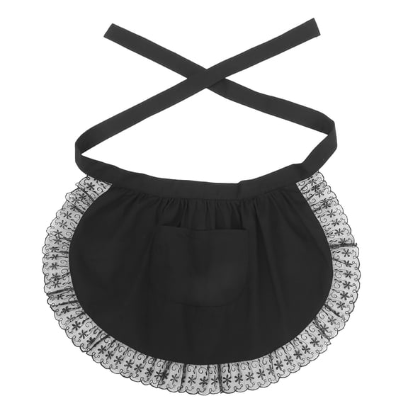 NIAIZEK Breathable Black Cotton Half Apron with Lace Trim for Stylish Cooking Environments
