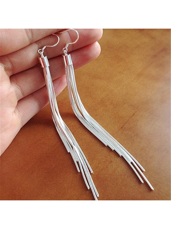 Women's Metal Linear Dangle Earrings with Stylish Fringe Tassel , 1 Pair Fashion Jewelry Accessories