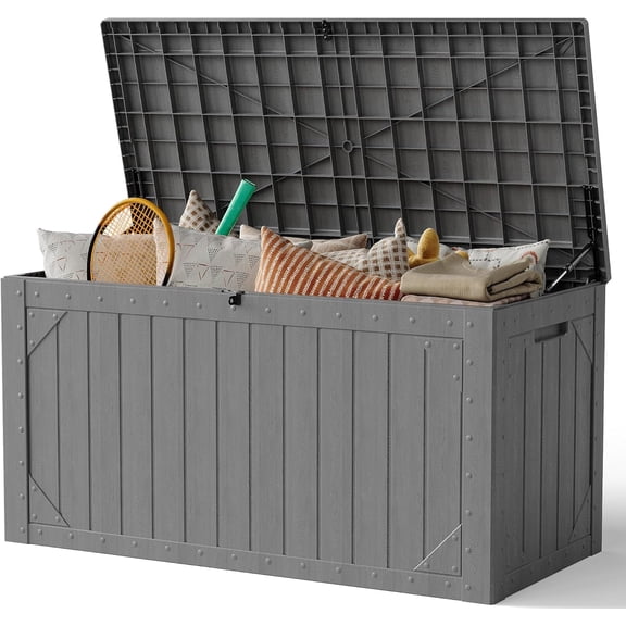 NIAIZEK Outdoor Lockable 100 Gallon Resin Deck Box, Gray