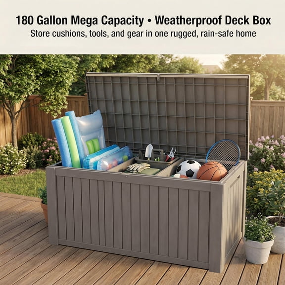NIAIZEK Outdoor Lockable 200 Gallon Resin Deck Box, Gray