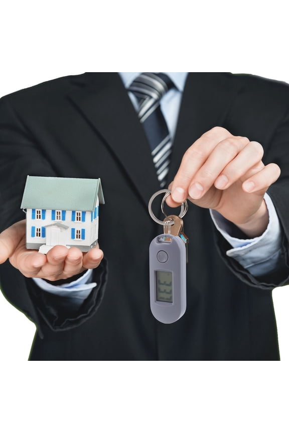 Portable Grey Electronic Keychain Watch with Digital Display Silent Mute Feature for Backpacks