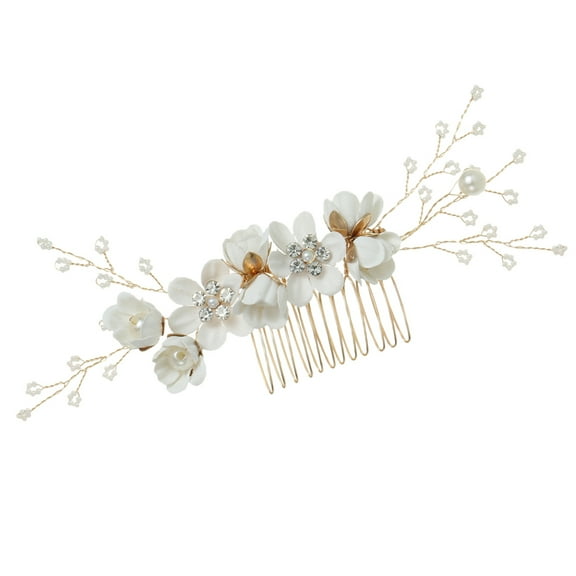 NIAIZEK Rhinestone Hair Comb White Floral Design for Elegant Hair Styling