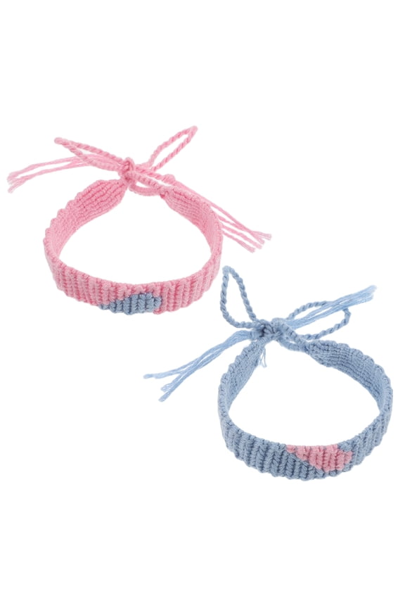 2Pcs Handwoven Couple Heart Bracelets with Tassel Design Lightweight Woven Accessory for Decoration